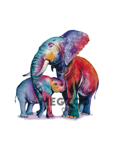 Colorful Elephants Watercolor Print