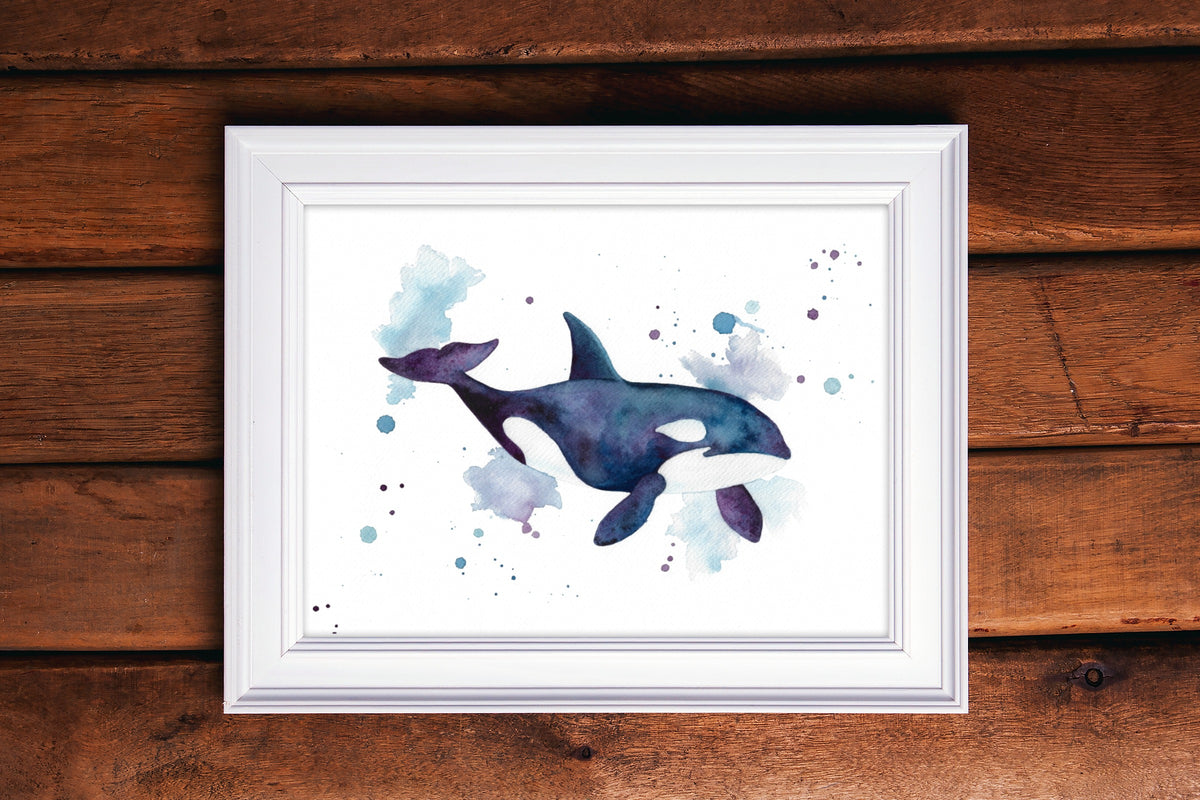 Orca whale in martini glass watercolor - Orca Whale In Martini Glass  Watercolor - Posters and Art Prints