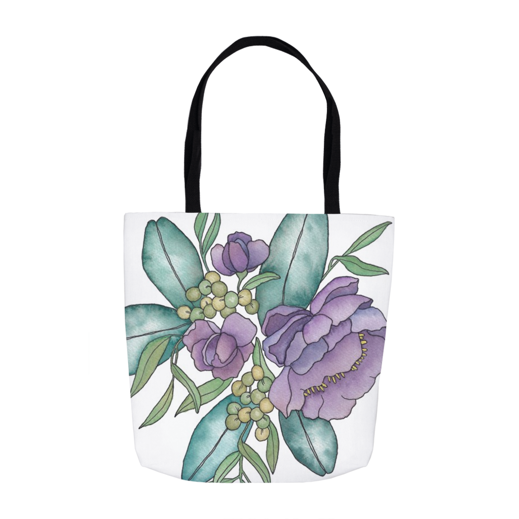 Purple Floral Illustration Tote Bag