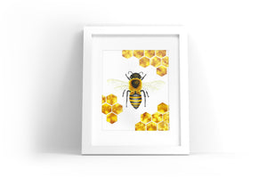 Bee with Honeycomb Watercolor Print