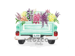 Flower Truck Watercolor Print