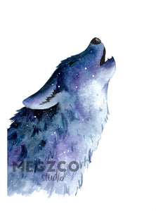 Galaxy Wolf Watercolor Print