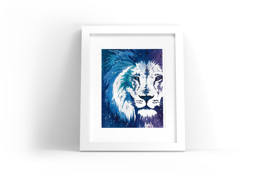Blue Lion Watercolor Print