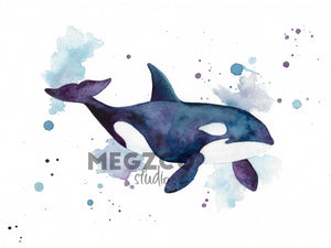 Orca Watercolor Print