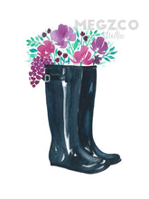 Load image into Gallery viewer, Floral Rainboots Watercolor Print