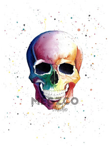 Rainbow Skull Watercolor Print