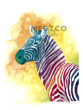 Load image into Gallery viewer, Colorful Zebra Watercolor Print