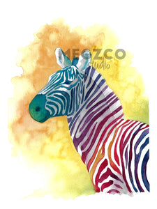 Colorful Zebra Watercolor Print